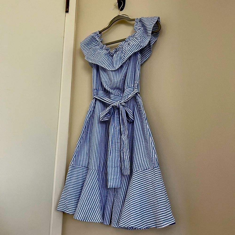 Strapless pinstripe dress